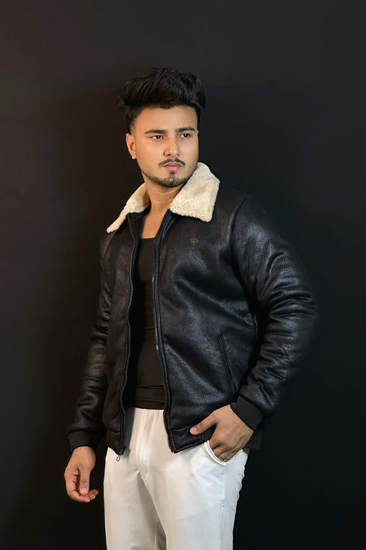 কালো কালার চায়না জ্যাকেট-EXCEL-SHERPA( এটা চামড়া নয় )