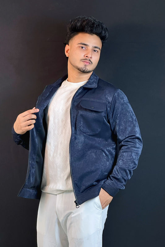 নেভিব্লু কালার চায়না ভেলভেট জ্যাকেট-Collar