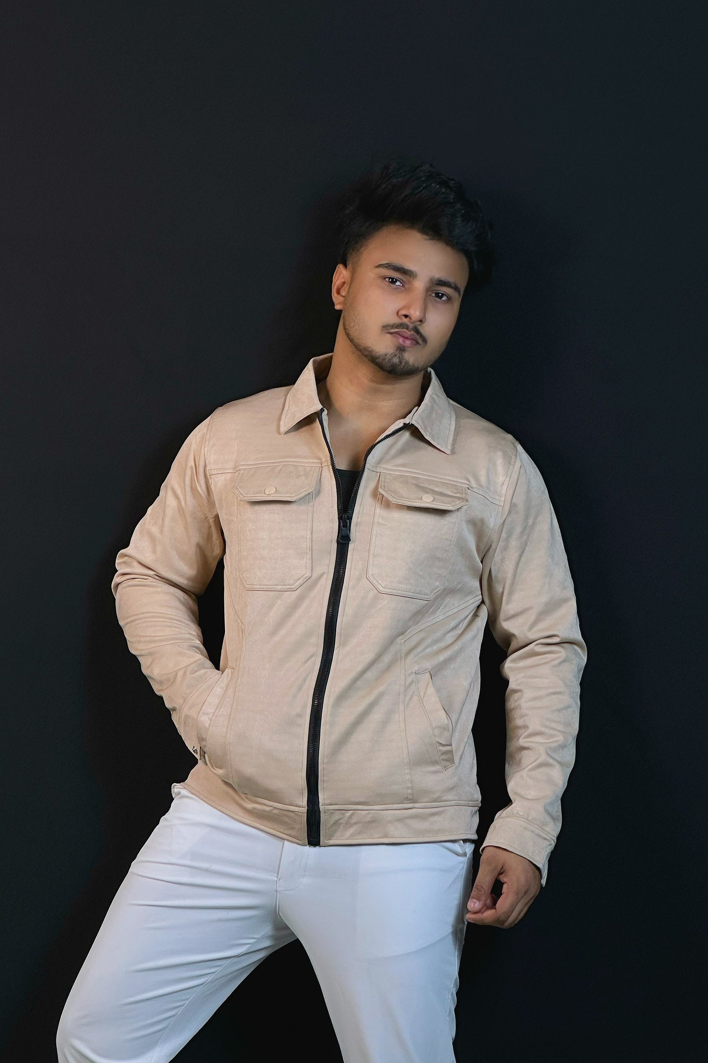 ক্রিম কালার চায়না ভেলভেট জ্যাকেট-Collar