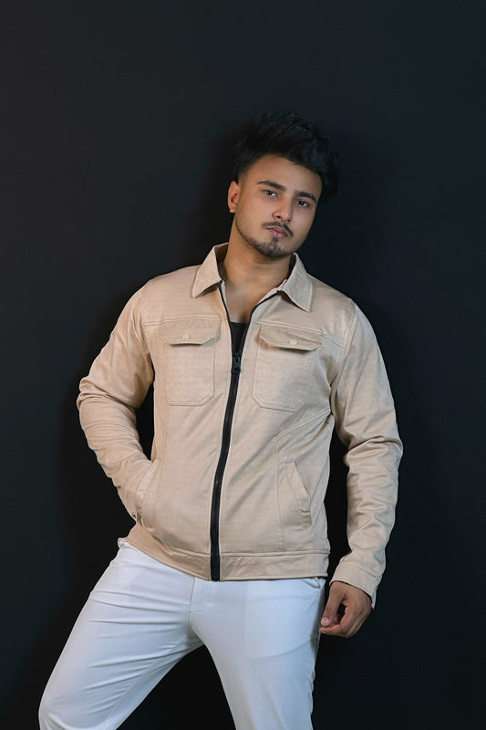 ক্রিম কালার চায়না ভেলভেট জ্যাকেট-Collar