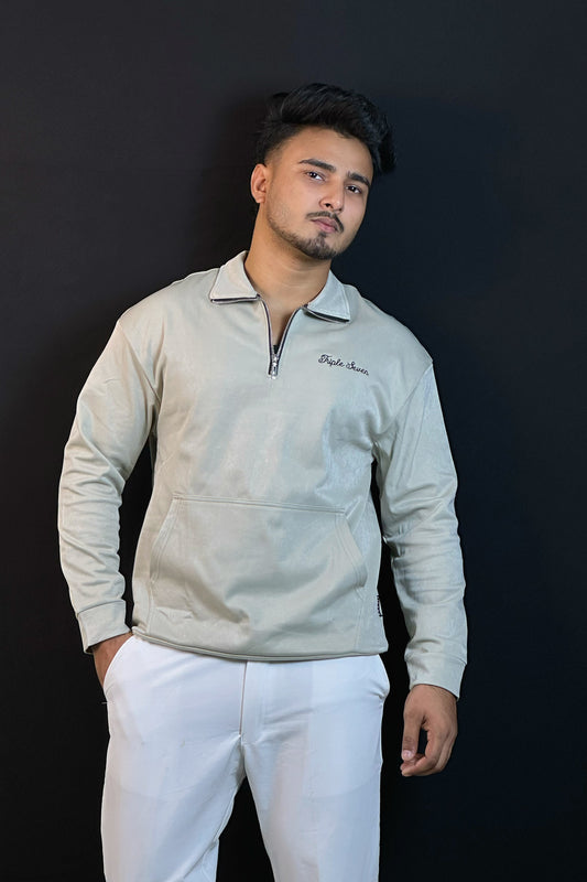 সিলভার কালার ভেলভেট সোয়েটশার্ট-ZIPPER