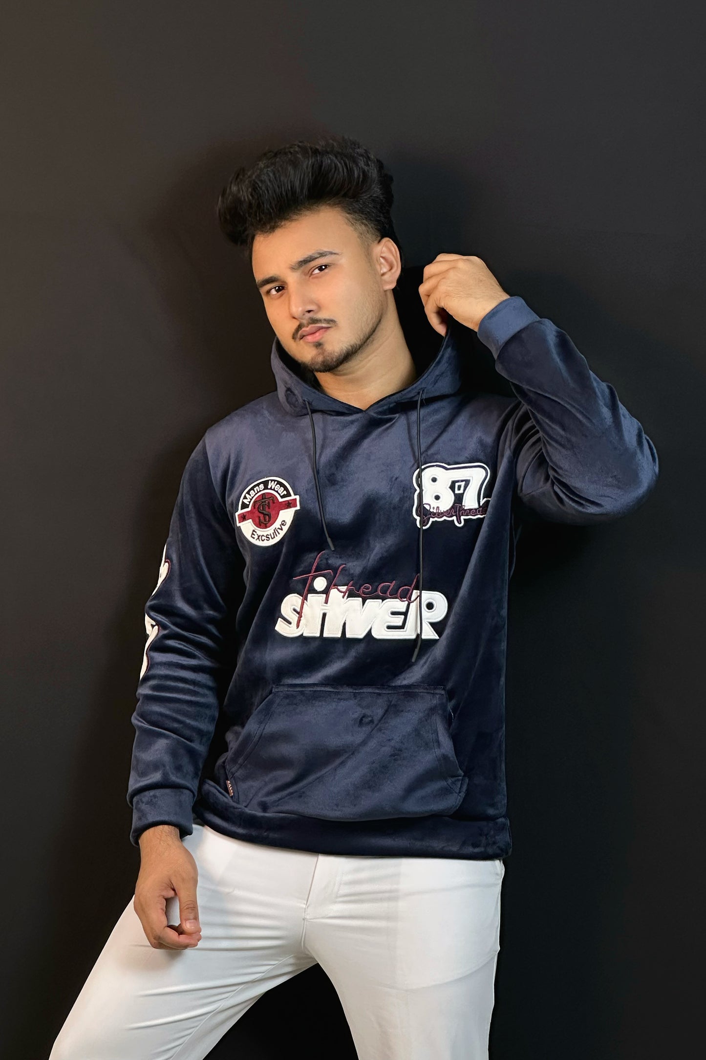 নেভিব্লু কালার চায়না ভেলভেট হুডি-87