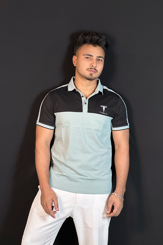 সি-গ্রিন কালার পোলো টি-শার্ট-Tesla