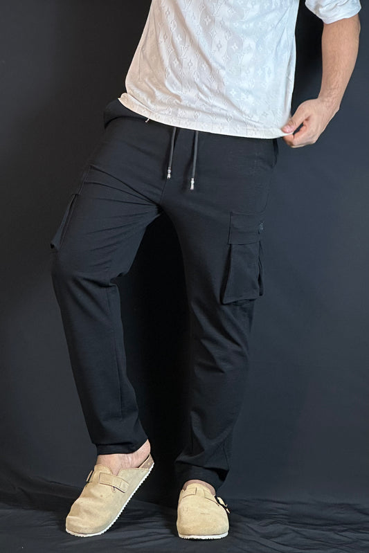 ব্ল্যাক কালার চায়না কার্গো জগার্স-ROCK