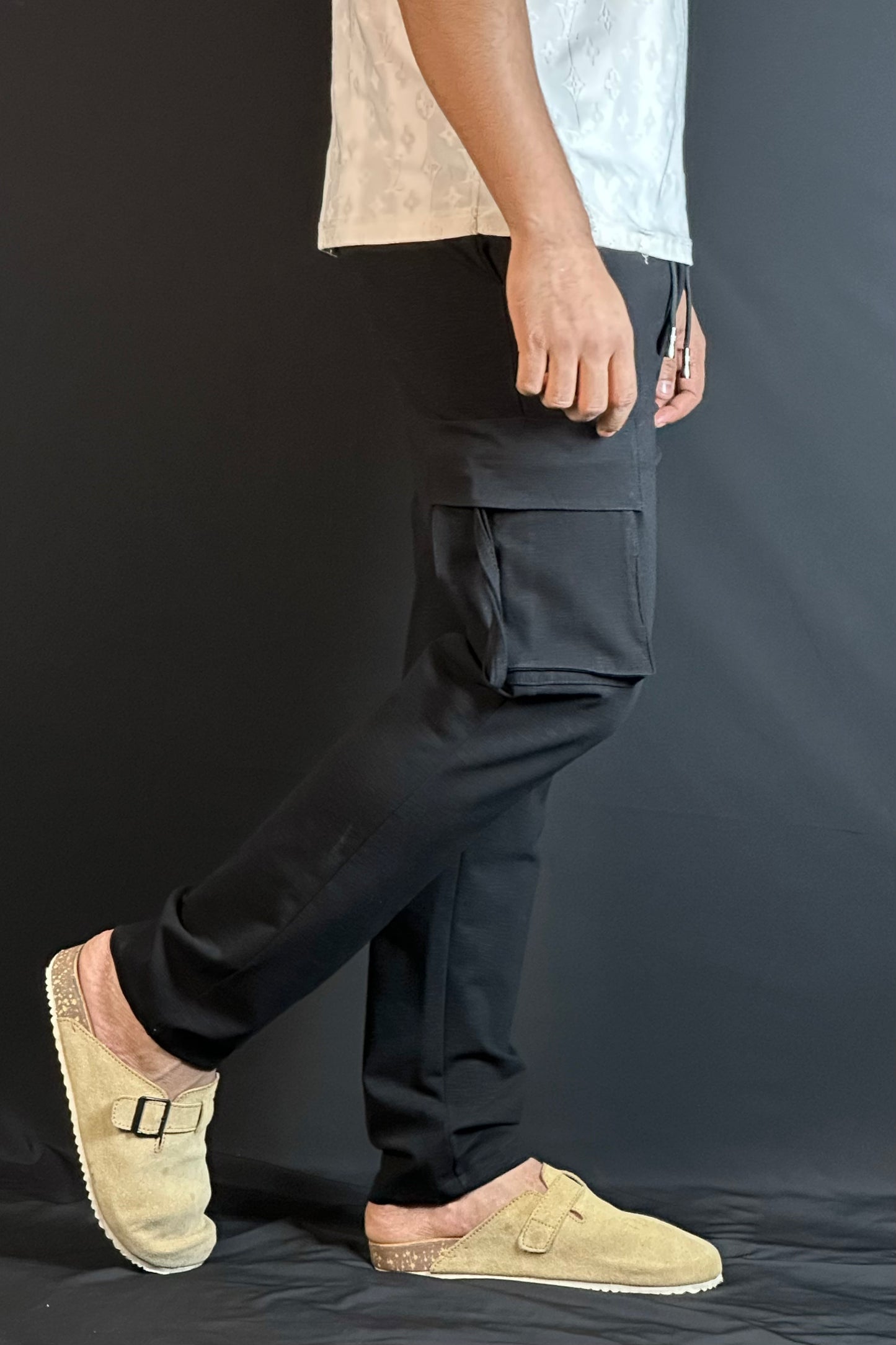 ব্ল্যাক কালার চায়না কার্গো জগার্স-ROCK