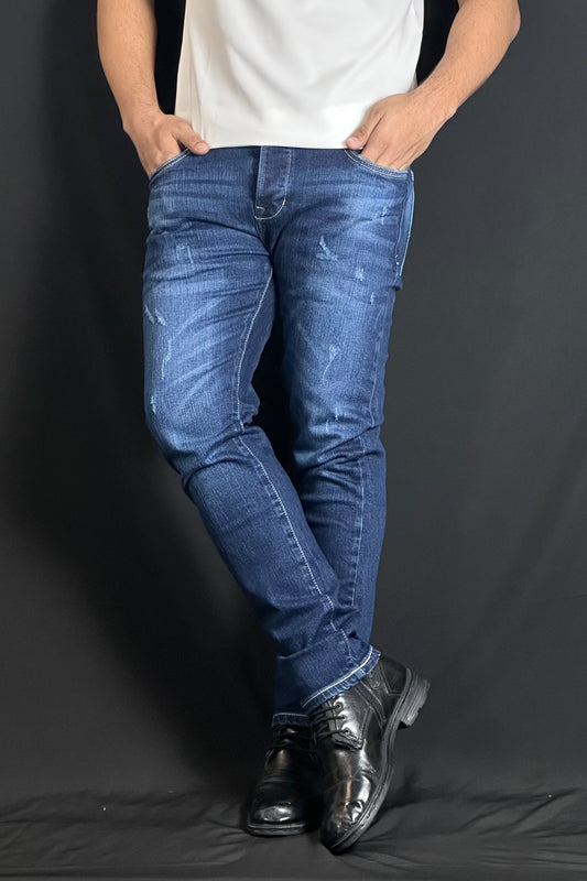 নেভিব্ল কালার জিন্স প্যান্ট-Ripped