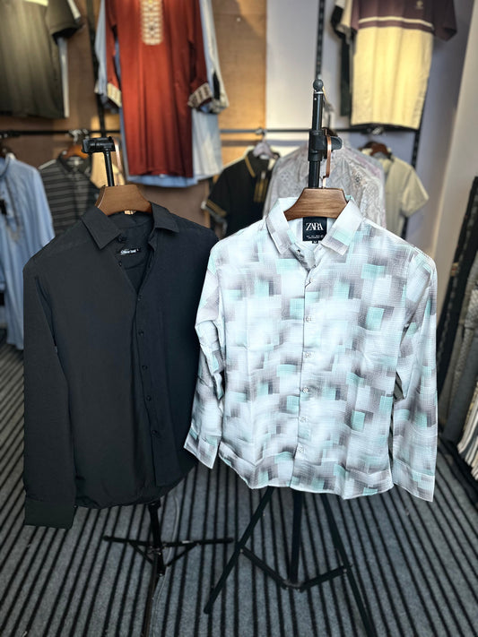 Green+Black Colour Shirt Combo| Geo