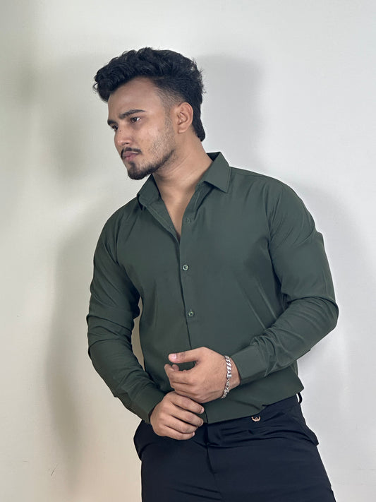 Dark Olive China Formal Shirt