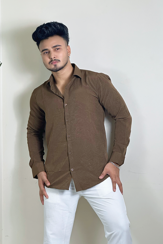 Chocolate Colour China Formal Shirt With Crushed