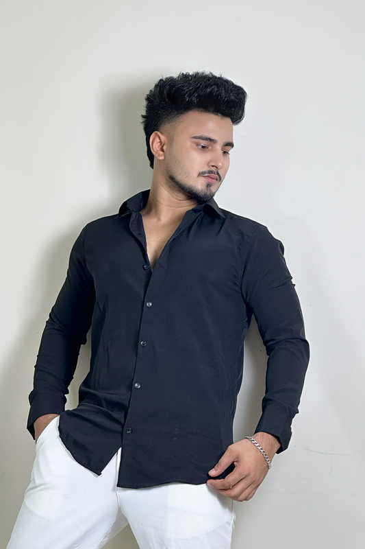 Black Colour China Formal Shirt With Crushed