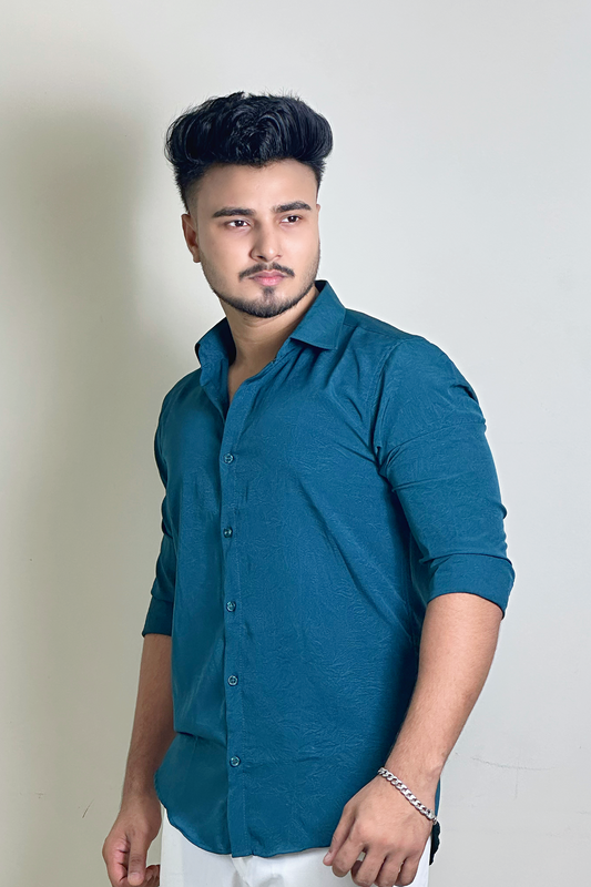 Bottle GreenColour China Formal Shirt With Crushed