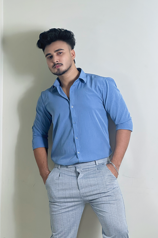 Sky Colour China Formal Shirt With Crushed