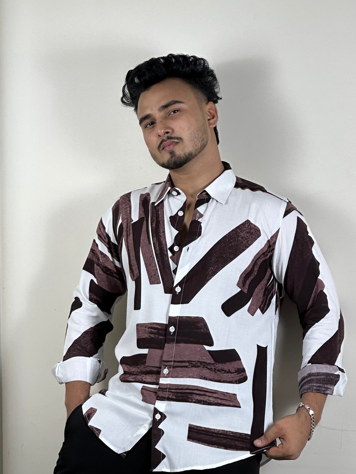 ডার্ক ব্রাউন কালার প্রিন্টেড শার্ট