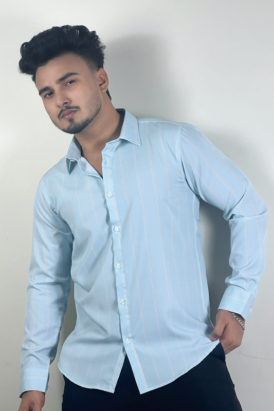 Chaina Premium Ice Blue Striped Shirt