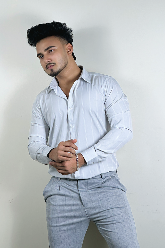 China Premium Silver White Striped Shirt