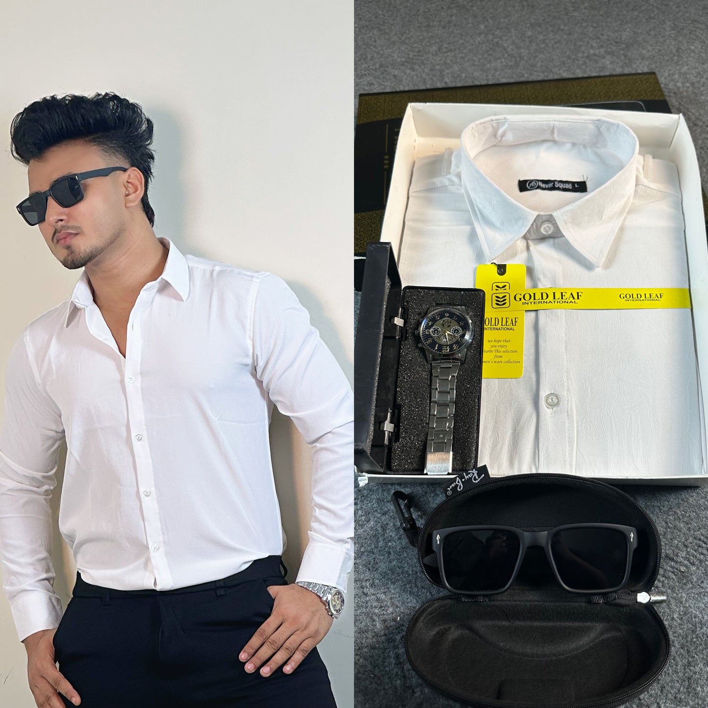 White Colour China Shirt – FREE Watch & Sunglass