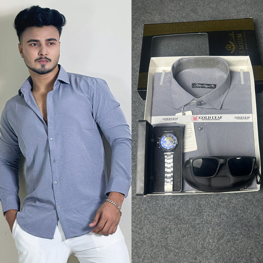 Ash Colour China Shirt  – FREE Watch & Sunglass