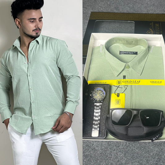 Light Lemon Colour China Shirt – FREE Watch & Sunglass