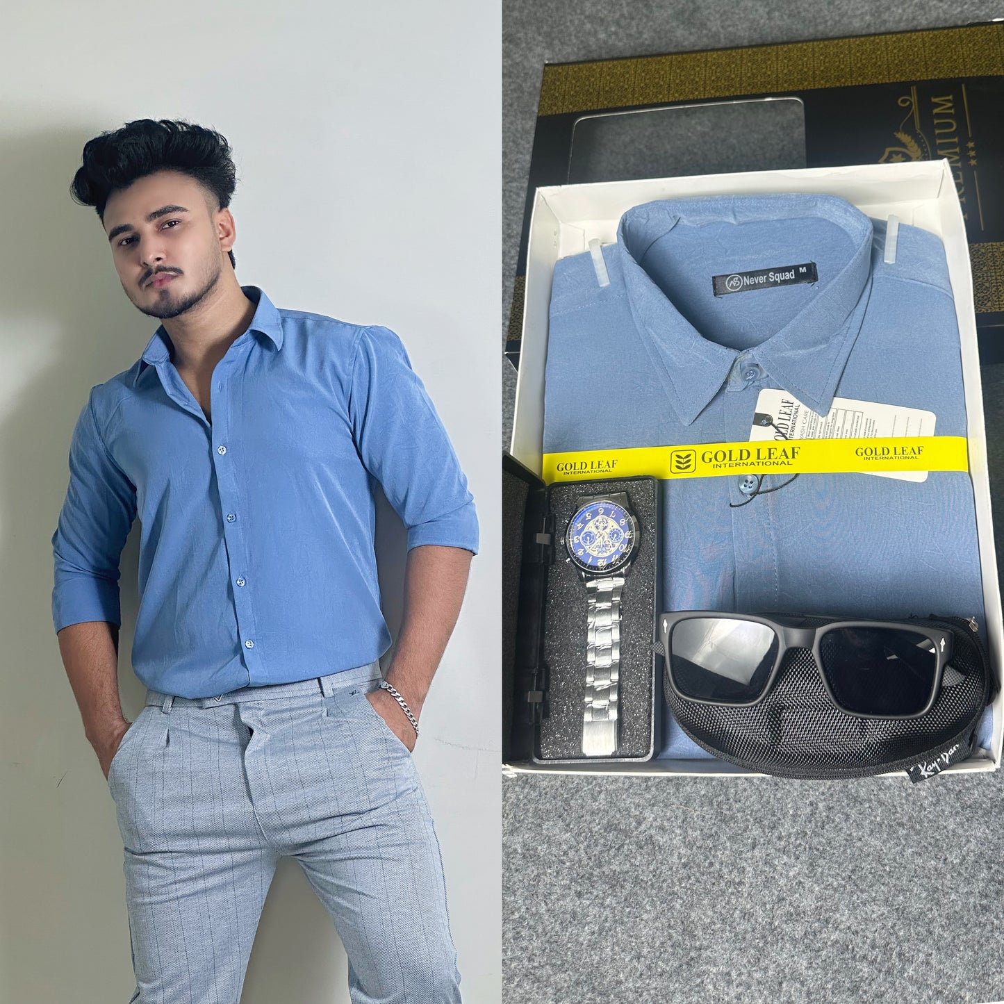 Sky Colour China Shirt – FREE Watch & Sunglass