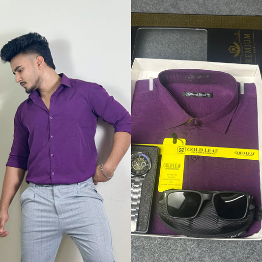 Violet Colour China Shirt – FREE Watch & Sunglass