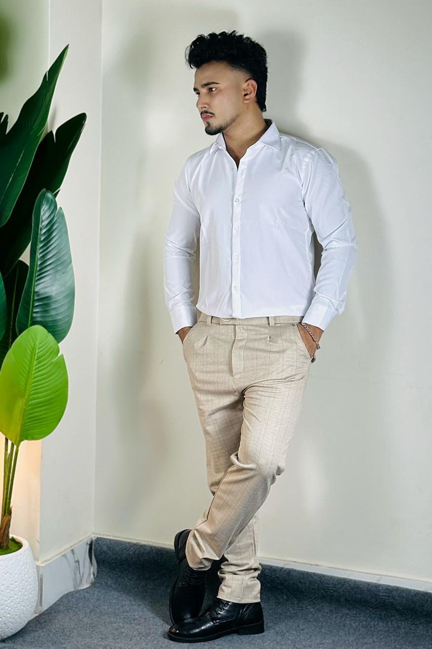 White shirt+ Cream Check Formal pant_ COMBO OFFER
