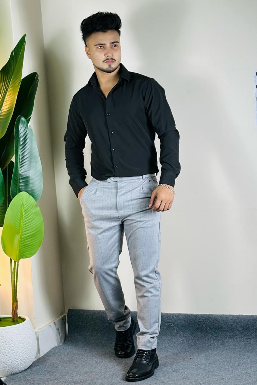 Black Shirt+Light Ash Check Formal Pant_COMBO OFFER