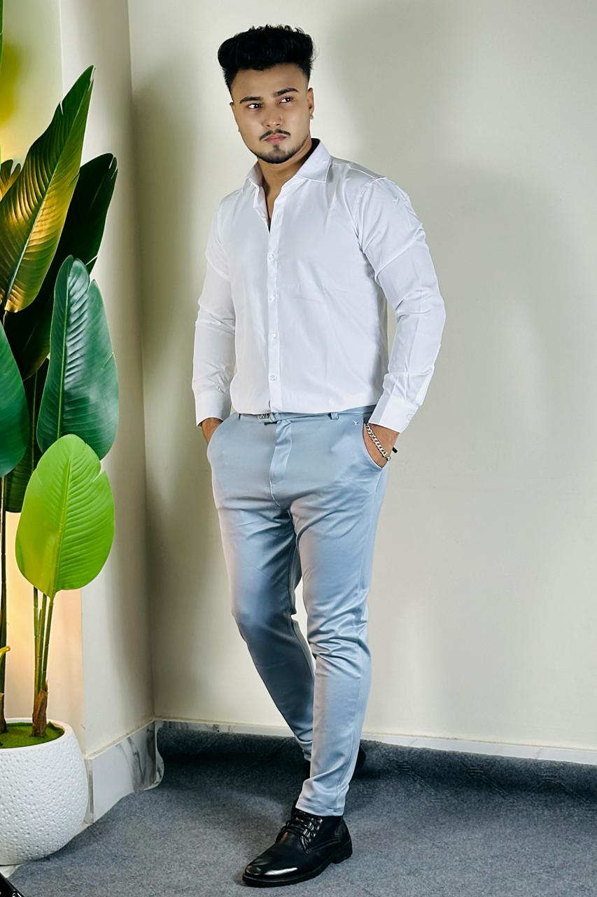 White shirt+Light Sky Blue Formal pant_COMBO OFFER