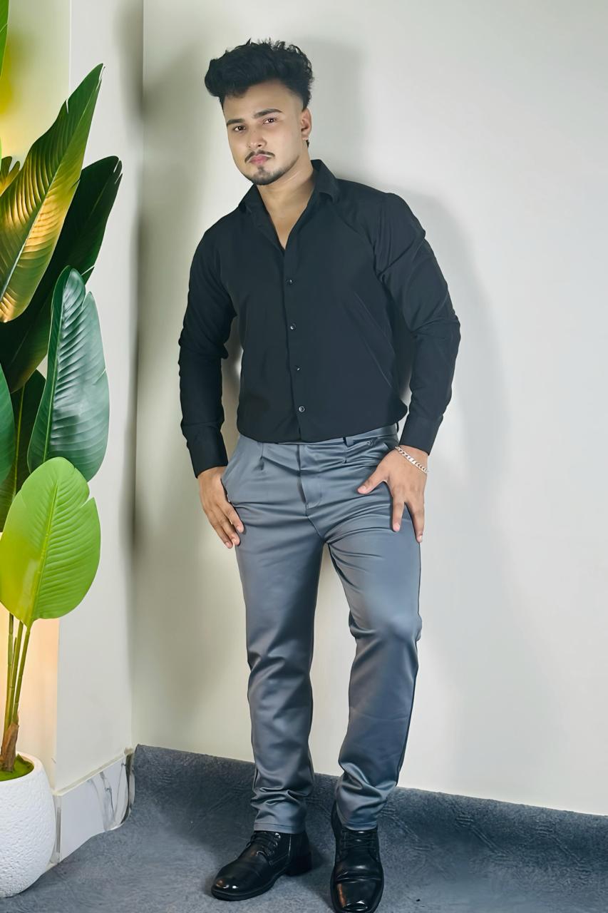 Black Shirt+Charcoal Gray Formal Pant_COMBO OFFER