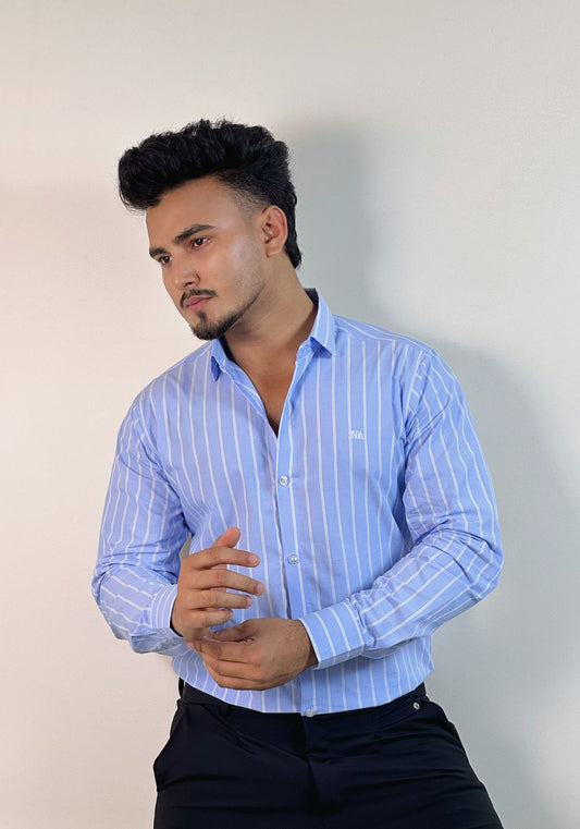 Light Sky Blue with Double White Stripes