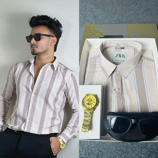 ক্রিম কালার ওল্ড মানি শার্ট। সানগ্লাস এবং ঘড়ি ফ্রি