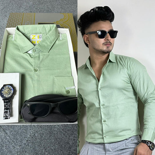 Lemon Colour Oxford Cotton Shirt+FREE Sunglass & Watch