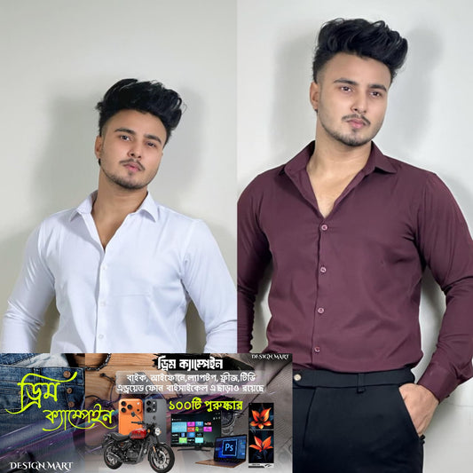 সাদা এবং ওয়াইন কালার ক্রস শার্ট কম্বো