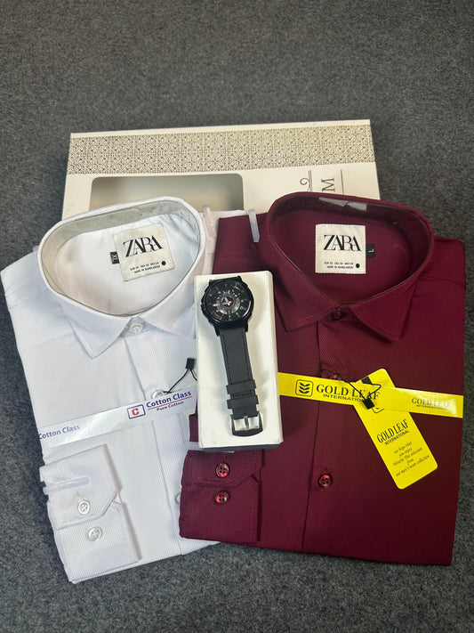 সাদা+মেরুন কালার দুই পিস ক্রস ফর্মাল শার্ট। ঘড়ি ফ্রি