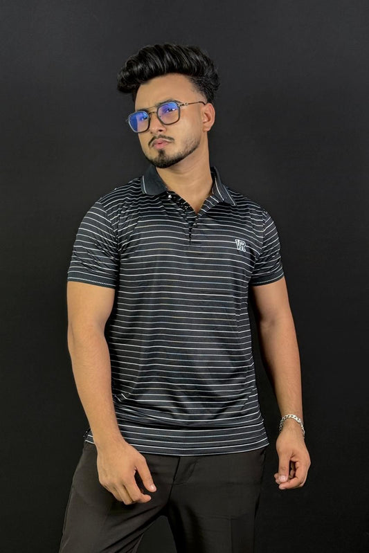Black Colour White Stripe Polo T-Shirt |VR