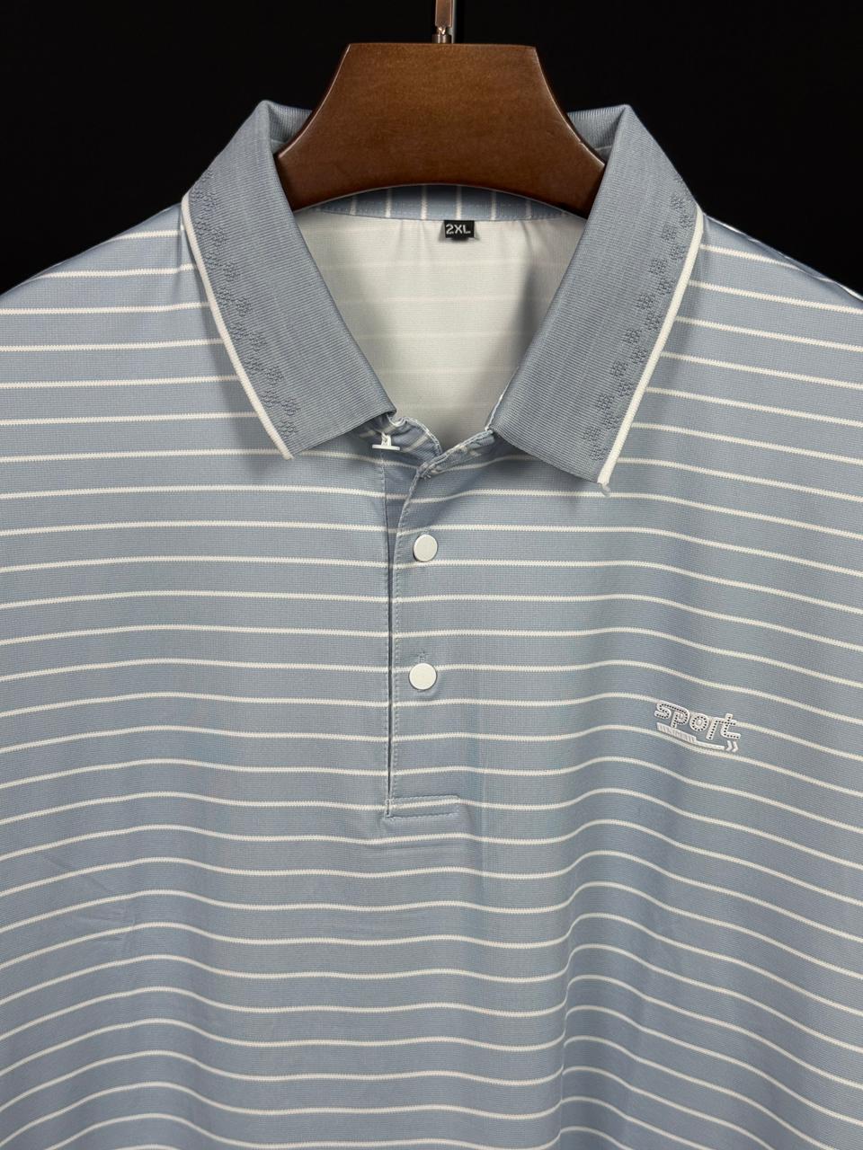 Sky Colour Stripe Polo T-Shirt |Plus