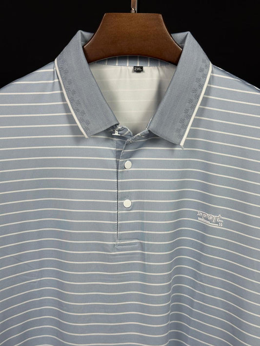 Sky Colour Stripe Polo T-Shirt |Plus