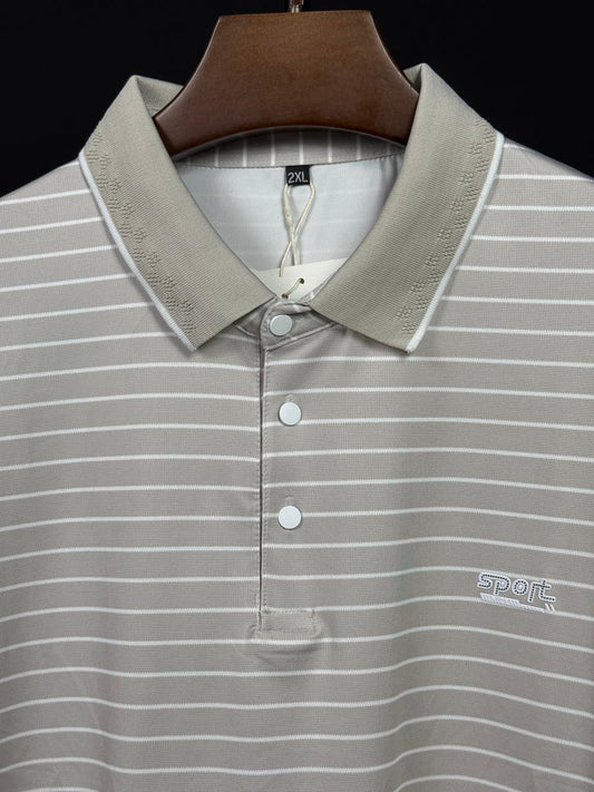 Light Cream Colour Stripe Polo T-Shirt |Plus