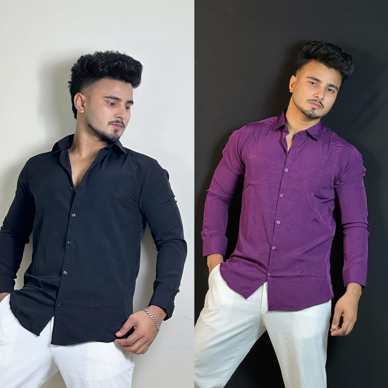 Black+Violet Colour Formal Shirt Combo|VM