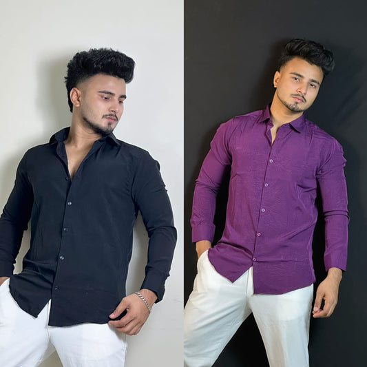 Black+Violet Colour Formal Shirt Combo|VM