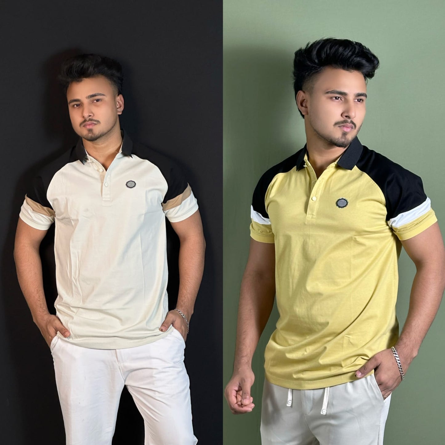 Cream+Mustard Polo T-Shirt Combo-CLV