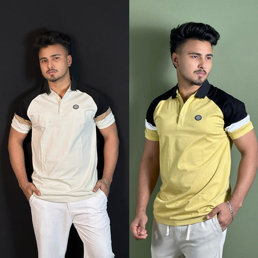 Cream+Mustard Polo T-Shirt Combo-CLV