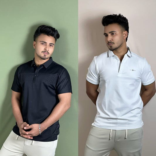 Black BLV+WHITE Raw Polo T-Shirt Combo